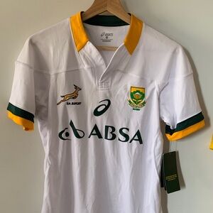 Asics White South African Rugby Jersey with Yellow & Green Accents